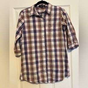 Forever 21 purple plaid button down 3/4 sleeves
